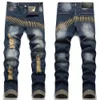 Stacked jeans purple jeans designer clothes rock revival jeans biker Pants mans pant Broken hole embroidery Hip Hop Denim Pants letter Straight mens jeans pants 29-38