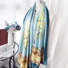 Halsdukar 2023 Spanien Luxury Silk Scarf Brand Designer Lovely Gold Floral Shawls Pashmina Lady Wraps Foulard Muslim Hijab 180 90cm