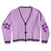 Women's Knits Tees Autumn Women Star Embroidered Cardigan Y2k Pink Cardigans America Style Loose Knitted Sweater Tay Fashion Warm Womens Cardigans 230729