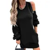 Casual Kleider Frauen Einfarbig Kleid Für Streetwear Aushöhlen Design Zipper Taschen Decor Oansatz Langarm Herbst Lose