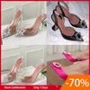 Sandalias Zapatos de vestir AMINA MUADDI Diseñadores de lujo Satén para mujer sandalia Hebilla de cristal de girasol Zapato destalonado adornado Bombas T0p calidad 10 cm heaf