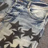FALECTION MENS 21SS AMIMIKE JEANS DISTRESSED LEATHER STARS PATCH RIPPED DENIM jeans231g