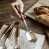 Conjuntos de louça cabo de madeira colher garfo utensílios de mesa facas de aço inoxidável conjunto de talheres colher de chá sopas utensílio serviço para kicth
