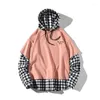 Men's Hoodies Streetwear Sweatshirt Autumn Hip-Hop Stitching Lattice Sleeve Men Women Tracksuit Harajuku Plus Size Clothing