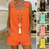 Conjunto de 2 chándales para mujer, Tops sin mangas con cuello en V de verano para mujer, cintura elástica, pantalones cortos con bolsillos de pierna ancha, conjunto informal de Color sólido