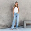 Women's Jeans 2023 Summer Elastic Fashion High Waist Simple Slim Straight Baby Blue Pants