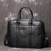 Briefcases Highend Two Main Pockets Black Genuine Leather A4 Office Women Men Briefcase 14'' Laptop Portfolio Messenger Bag M1814