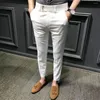 Men's Suits Men Trousers Chic Close-fitting Ninth Anti-wrinkle Mid Waist Pants Commute Garment