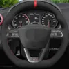 Funda para volante de coche de gamuza negra cosida a mano para Seat R Leon ST Cupra Ateca FR286J