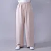 Etnik Giyim Yetişkin Unisex Wushu Tai Chi Pants Keten Artı Boyut Elastik Dövüş Sanatı Kadın Yoga Pantolon Sabah.