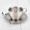 Cups Saucers 180ml/200ml Coffee Cup Double Layer Resistant Set Stainless Steel Tea With Plate And Spoon