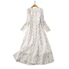 Autumn White Floral Print Paneled Chiffon Dress Long Sleeve Round Neck Long Maxi Casual Dresses A3Q191341 Plus Size XXL