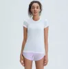 NWT Align LU-07 Donna Yoga Manica corta Tinta unita Nude Sport Modellante Vita aderente Fitness Allentato Jogging Abbigliamento sportivo Design traspirante di alta qualità66ess