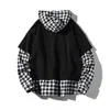 Men's Hoodies Streetwear Sweatshirt Autumn Hip-Hop Stitching Lattice Sleeve Men Women Tracksuit Harajuku Plus Size Clothing