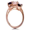 Whole-Rose Gold Over Silver Ring Classic 3-stone Rose Quartz Amethyst Garnet Gemstone Fine Jewelry234h