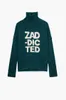 Zadig Voltaire 여성 디자이너 패션 까마귀 코튼 스웨트 셔츠 새로운 ZV 니트 스웨터 영어 편지 하이 목 100 울 스탠드 칼라 크루 목이 긴 소매