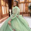 Luxe vert sauge Quinceanera robes scintillantes manches bouffantes Floral perles dentelle formelle fête bal robe de bal Vestidos De 15 Anos