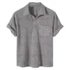 Mens Polos Casual Plaid Polo Shirts Top Turndown Collar Button Blus Short Sleeve Solid Pocket Shirt Men Clothing 230729