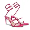 2024 Rene Caovilla Margot Crystal Lamp Sandals 7.5cm Snake Strass Stiletto Heels 여성 하이힐 디자이너 발목 랩 어라운드 이브닝 신발 공장 신발