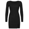 Casual Dresses Women's Long Sleeve Split Dress Sexy Hip Set Mini Tank Top Party Club Low Cut Slim Fit Clothing Black For Women