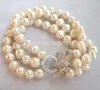 Wedding Jewelry Sets one set 3rows freshwater pearl white near round 8 9mm nature necklace bracelet 17 19inch FPPJ zircon hook 230729