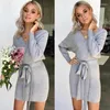 Lässige Kleider JIEZuoFang Baumwollkleid Schnürung Hohe Taille Tiefer V-Ausschnitt Weiblich Mini Womens Bodycon Party Qualität