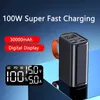 Mobiltelefon Power Banks 100W Power Bank 30000MAH Portable Extern PowerBank 22.5W Typ C PD Fast Charge Emergency Surwoss för iPhone Xiaomi Laptop L230824