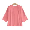 Damesblouses Zachte comfortabele damesblouse 3/4 mouwen Top Stijlvol casual overhemd Ademende ronde hals Losse pasvorm