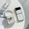 Braccialetto di perle di lusso Modello Lychee Custodia per telefono Vogue per Samsung Galaxy Folding Z Flip3 Flip4 5G Borsa in pelle resistente con slot per schede Combo Set Fold Shell antiurto