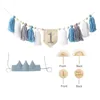 Bannerflaggor 1 Set Baby Shower Boy Blue Wood Highchair Garland Kit Girl First Pink Party Hat Set Birthday Stage Egendom 230729