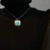 Pendant Necklaces Simple Temperament Plating Colorful Enamel Painting Flower And Bird Necklace Cartoon Fashion Charm Jewelry Female Male