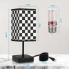 Table Lamps ELCBEAM Bedside Lamp Touch Control USB Charging Ports & AC Outlets Black And White Grid Fabric Lampshade For Bedroom