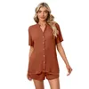 Damen-Nachtwäsche, sexy 2-teiliges Pyjama-Set, T-Shirt-Shorts, Heim-Freizeitanzug, Frühling und Sommer, einfarbig, V-Ausschnitt, lockere Knöpfe, Nachtkleidung