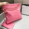 Branded Sweet Pink Beach Bag 2023 New Popular Top grade Sheepskin Fashion Versatile Large Capacity Lingge Women's One Shoulder Crossbody Handheld Shopping Bag