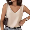 Damestanks Tanktop Dames Mouwloos V-hals Effen Kleur Laag uitgesneden Losse Alledaagse kleding Trui Satijn Crop Tops Zomervest Kleding