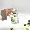 Tumblers Ins Style Glazen Waterfles Tijdschaal Koffiekopje Dubbele dop Lekvrije glazen met deksel en rietje Leren hoes 230729