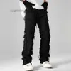 Jeans pour hommes Punk empilé blanc pantalon droit hommes mode hanche Kpop coton vieux Long Hombre MQKU