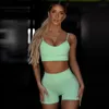 Aselnn Sexy Two Piece Set Women Refiective Spaghetti Strap Crop Top And Biker Shorts Suit Summer Clothes For Woman Workout