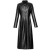 Feminino Couro 2023 Primavera Outono Feminino Magro Cool Lady PU Casacos Longos Trench Coat Feminino Seio Único Faux Femme Outwear Casacos