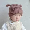 Winter Warme Baby Gebreide Mutsen Voor Jongens Meisjes Kids Muts Effen Kleur Oren Baby Peuter Cap Zachte Motorkap Hoed