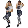 Diseñador Nueva camiseta de mujer Conjunto de manga corta y pantalones Chándal estampado Algodón London Streetwear S-2XL