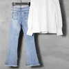 Jeans da donna Elastico Leggermente svasato Pantaloni corti a vita alta con frange per bambini Industria pesante Pantaloni a zampa di elefante Bambini piccoli