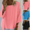 Damesblouses Zachte comfortabele damesblouse 3/4 mouwen Top Stijlvol casual overhemd Ademende ronde hals Losse pasvorm