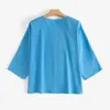 Women's Blouses Scoop Neck Women Blouse Stylish Casual Shirt Soft Breathable Loose Fit 3/4 Sleeves Top Solid