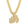 Hip Hop Men Rapper Shiny Diamond Pendant Gold Necklace Inga lediga dagar av hänge Mikroinställda Zirkonsmycken Nattklubb Tillbehör Täckt tröja Collone Cuban Chain 50cm 1590