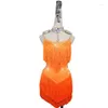 Stage Wear 2022 Femmes Robe De Danse Latine Orange Sexy Fringe Sparkly Strass Jupes Lady Salsa Chacha Costumes Standard Custom-ma2541