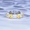 Bagues de grappe HOYON Ins Retro Luxury Square White / Yellow Diamond Style Bright Shining Zircon Color Treasure Open Adjustable Ring