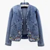 Kvinnorjackor 2023 Spring Short Denim Jacket Vintage broderade stretch kvinnor mode smala kvinnliga toppar