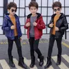 Jackor Winter Pu Leather Jacket For Boy Korean Version Plus Velvet Thick Fashion Hooded Coat Handsome Casual Children's Clothing 230729