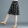 Skirts Women 2023 Summer Fashion High Waist Chiffon Female Loose Pleated Ladies Mid-long Thin Printed U85